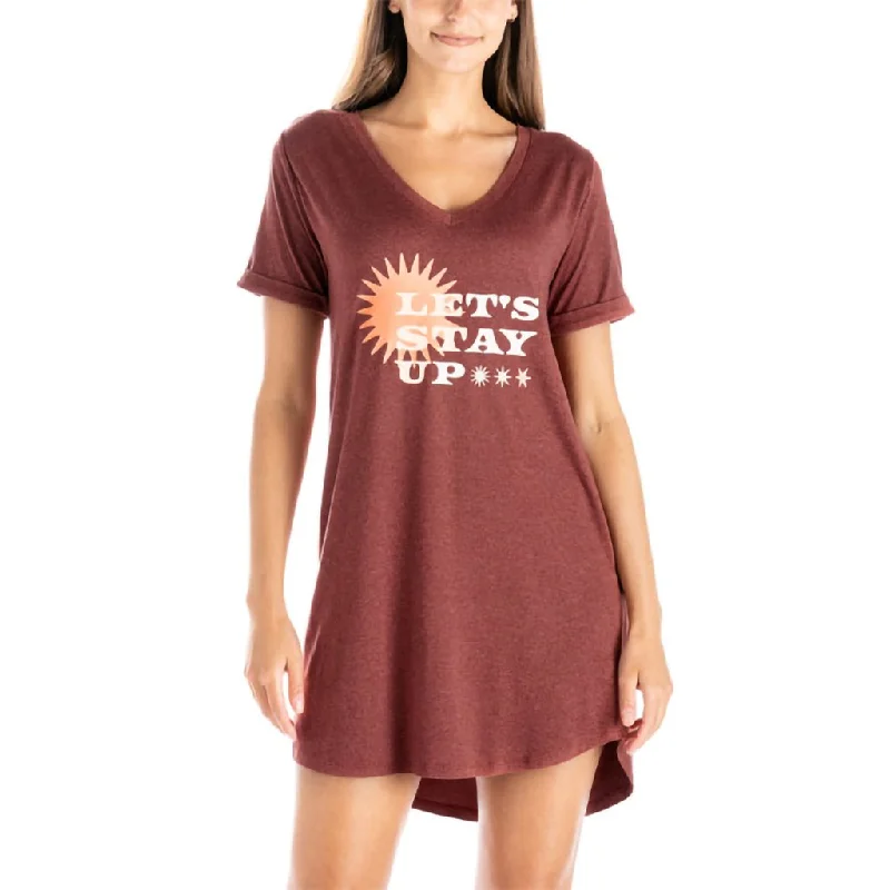 DM Merchandising : Hello Mello - Let's Stay Up Let Me Sleep Shirt in Burgundy