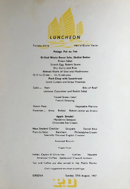 P & O Lines. Luncheon Menu