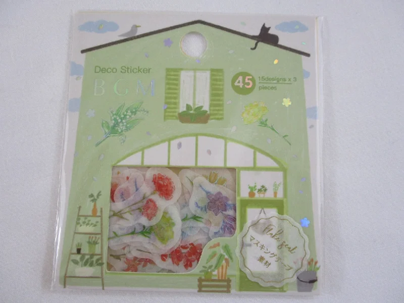 Cute Kawaii BGM Flowers Series Flake Stickers Sack - Green House Garden - for Journal Agenda Planner Scrapbooking Craft