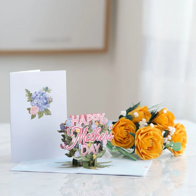 Handcrafted Paper Flowers: Yellow Roses (6 Stems) with Happy Mother's Day Pop-Up Card