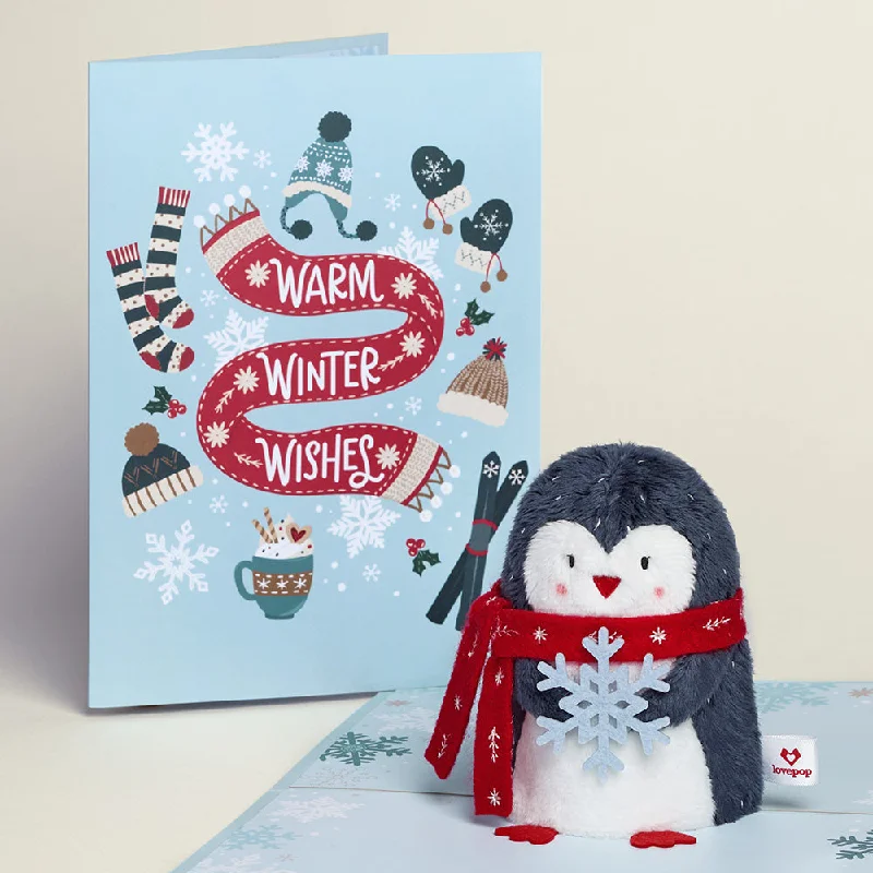 'Warm Winter Wishes' Holiday Penguin Plushpop Card