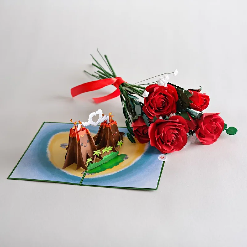 Handcrafted Paper Flowers: Roses (6 Stems) with I Lava You Pop-Up Card