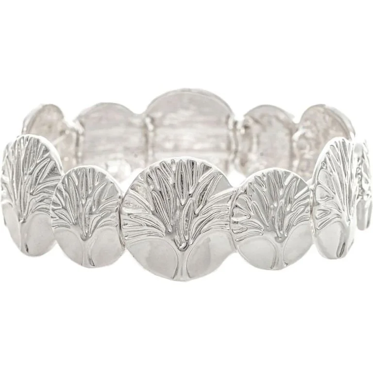 Rain : Silver Round Tree Over Lay Links Bracelet