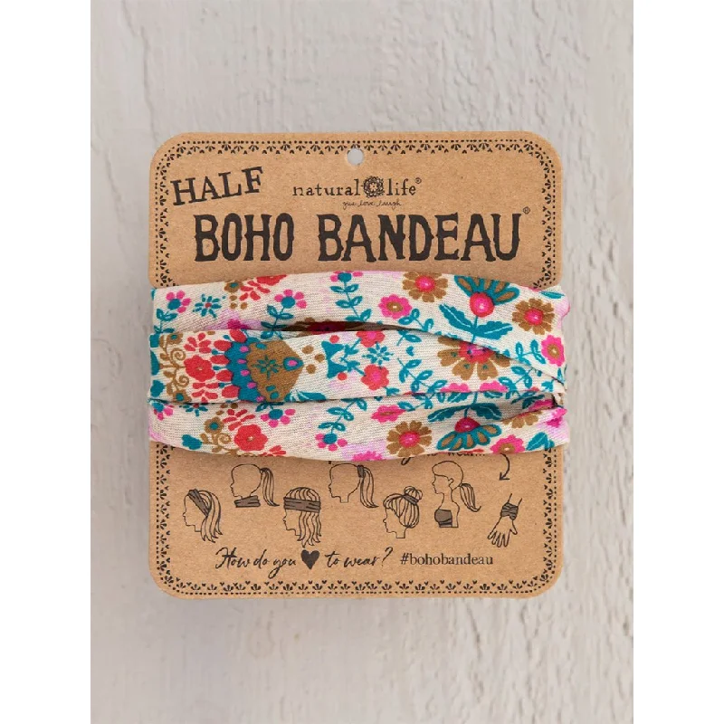 Natural Life : Half Boho Bandeau Headband - Cream Floral Mandala