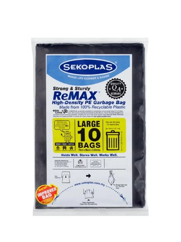 SEKOPLAS GARBAGE BAGS L-75X90CM (BLACK) 10'S