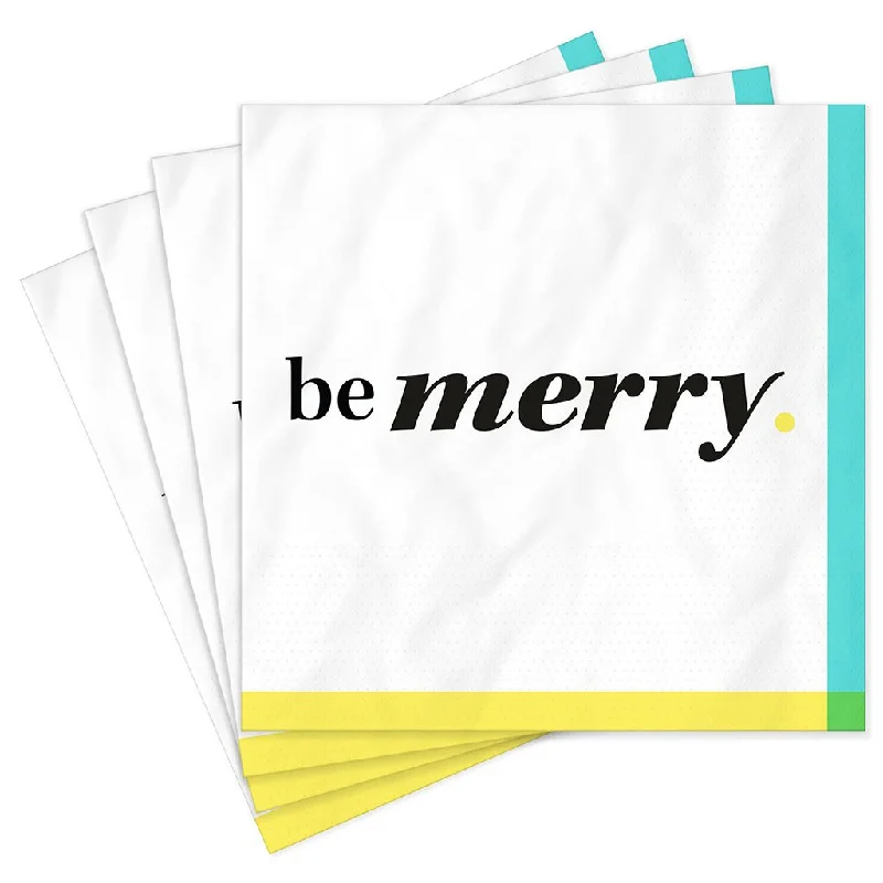 Hallmark : Black and White "Be Merry" Cocktail Napkins, Set of 16