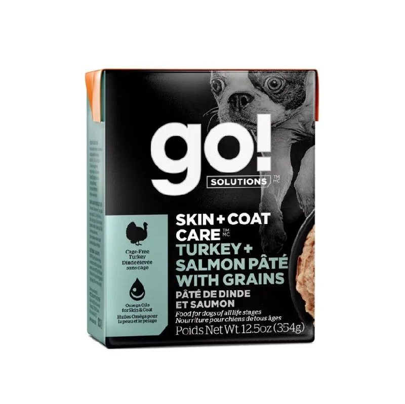 PETCUREAN GO! Skin + Coat Care: Turkey + Salmon Pâté with Grains for Dogs (12x12.5oz)