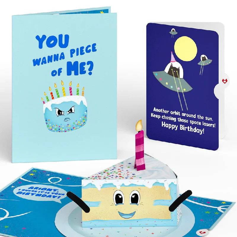 Whimsical Birthday Cake Slice with Space Laser Cats Pop-Up Card and Sentiment Set