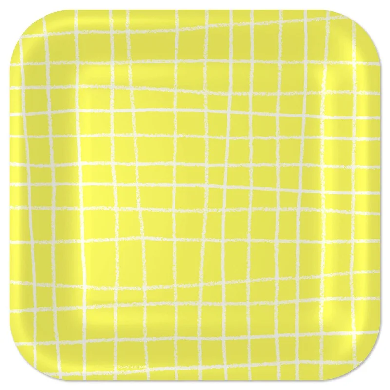 Hallmark : Yellow Grid Square Dinner Plates, Set of 8