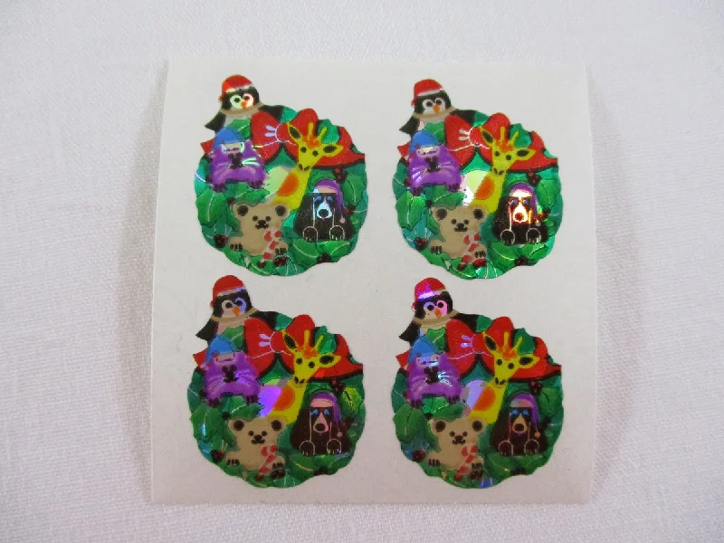 Sandylion Christmas Wreath Prismatic Animal Sticker Sheet / Module - Vintage & Collectible