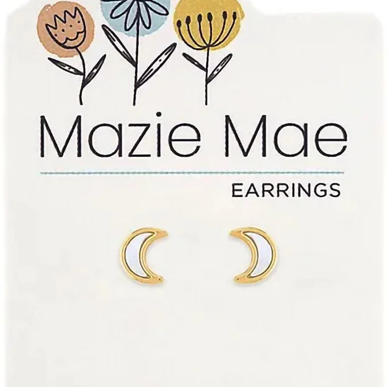 Center Court : Gold Mother of Pearl Moon Stud Mazie Mae Earring