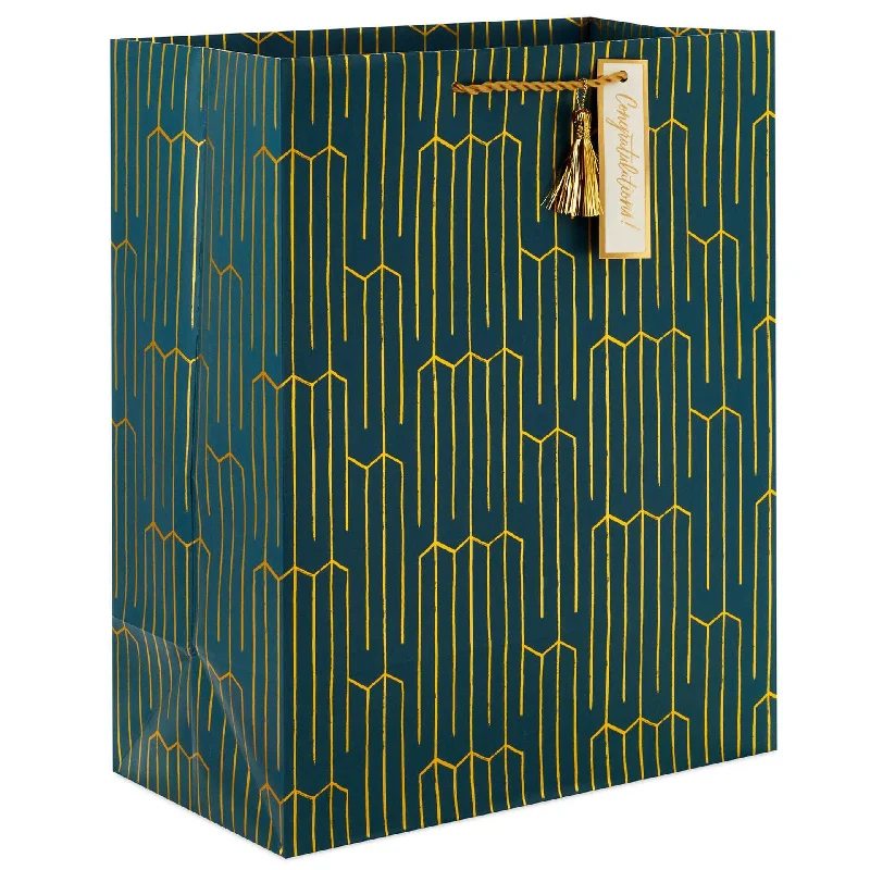 Hallmark : 13" Gold Geometric on Teal Large Gift Bag