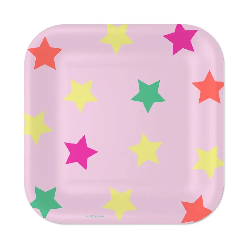 Hallmark : Colorful Stars on Pink Square Dessert Plates, Set of 8