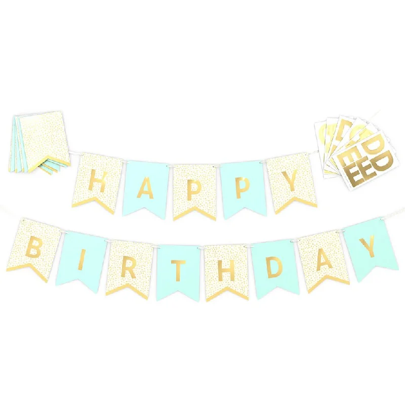 Hallmark : Customizable Aqua and Gold Dots Party Banner Kit