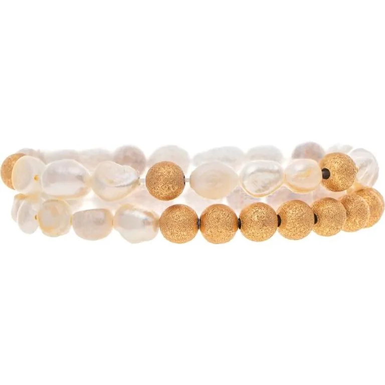 Rain : Gold Sanded & Freshwater Pearl Beaded Bracelet Set