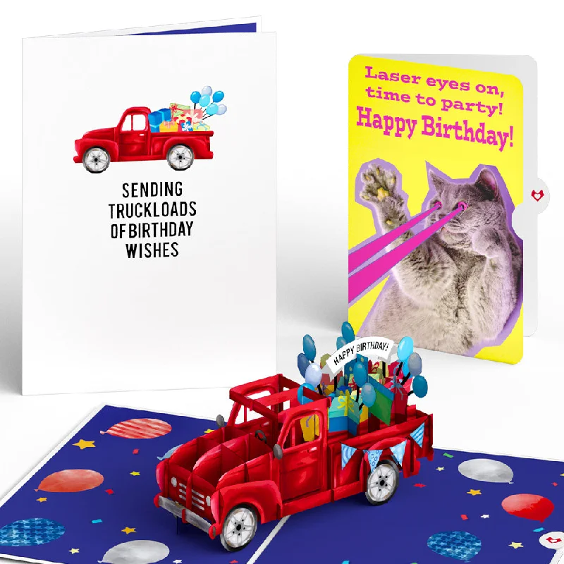 Truckloads of Birthday Wishes with Cat Laser Eyes Pop-Up Card and Sentiment Set