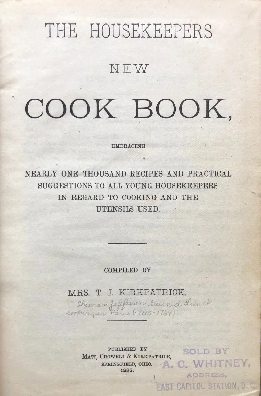 (Ohio) Mrs. T.J. Kirkpatrick. Mrs. T.J. Kirkpatrick. The Housekeepers New Cook Book