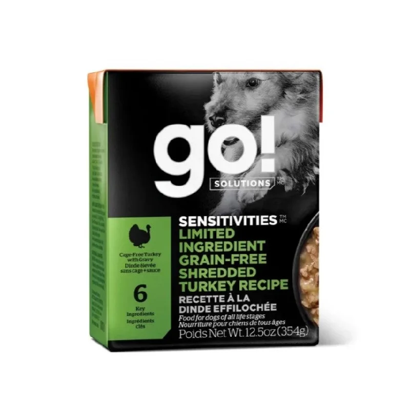 PETCUREAN GO! Sensitivities: Limited Ingredient Grain-Free Shredded Turkey Recipe for Dogs (12x12.5oz)