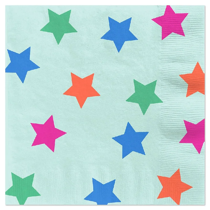 Hallmark : Colorful Stars on Aqua Dinner Napkins, Set of 16