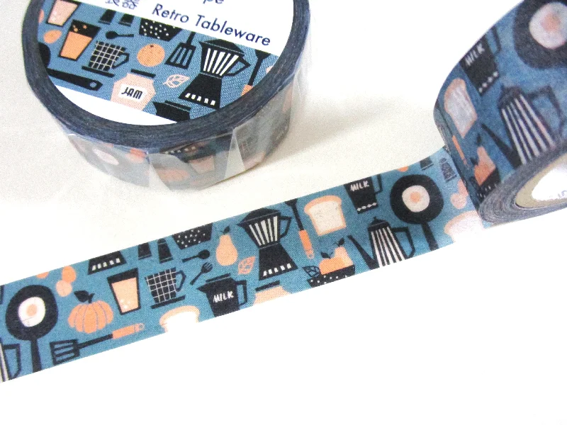 Cute Kawaii Saien Washi / Masking Deco Tape - Modern Retro Tableware Kitchen - for Scrapbooking Journal Planner Craft