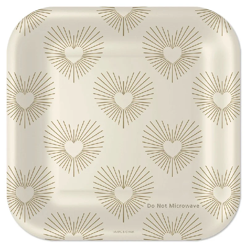 Hallmark : Gold Hearts on Ivory Square Dessert Plates, Set of 8