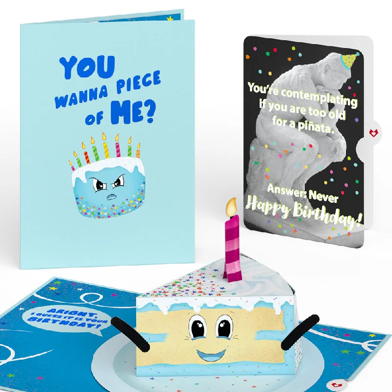 Whimsical Birthday Cake Slice with The Thinker Pop-Up Card and Sentiment Set