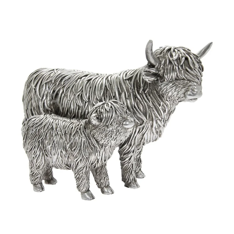 Lesser & Pavey Silver Highland Cow & Calf