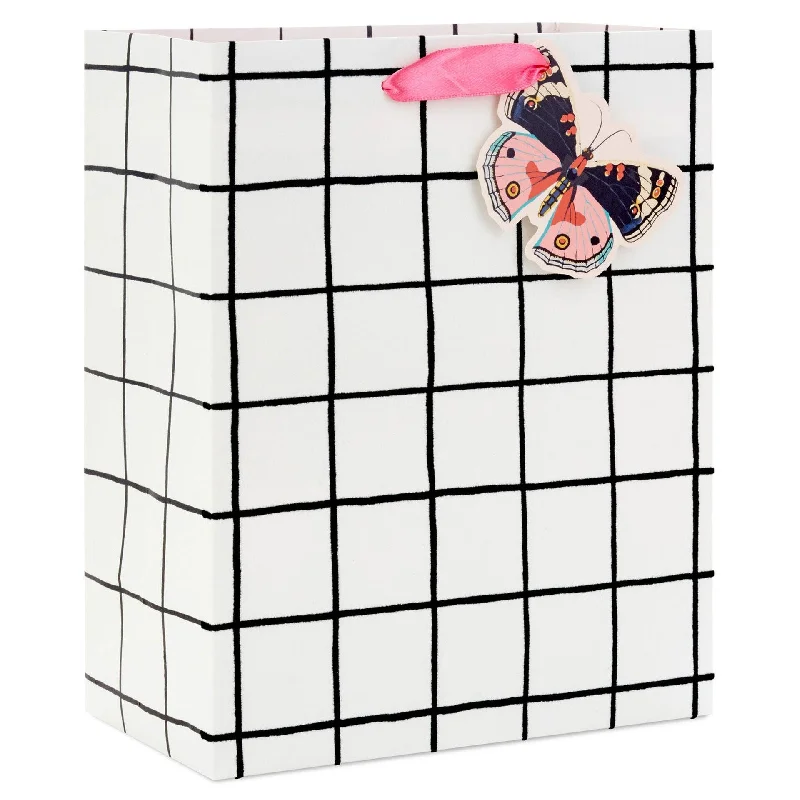 Hallmark : 9.6" Black and White Windowpane Medium Gift Bag