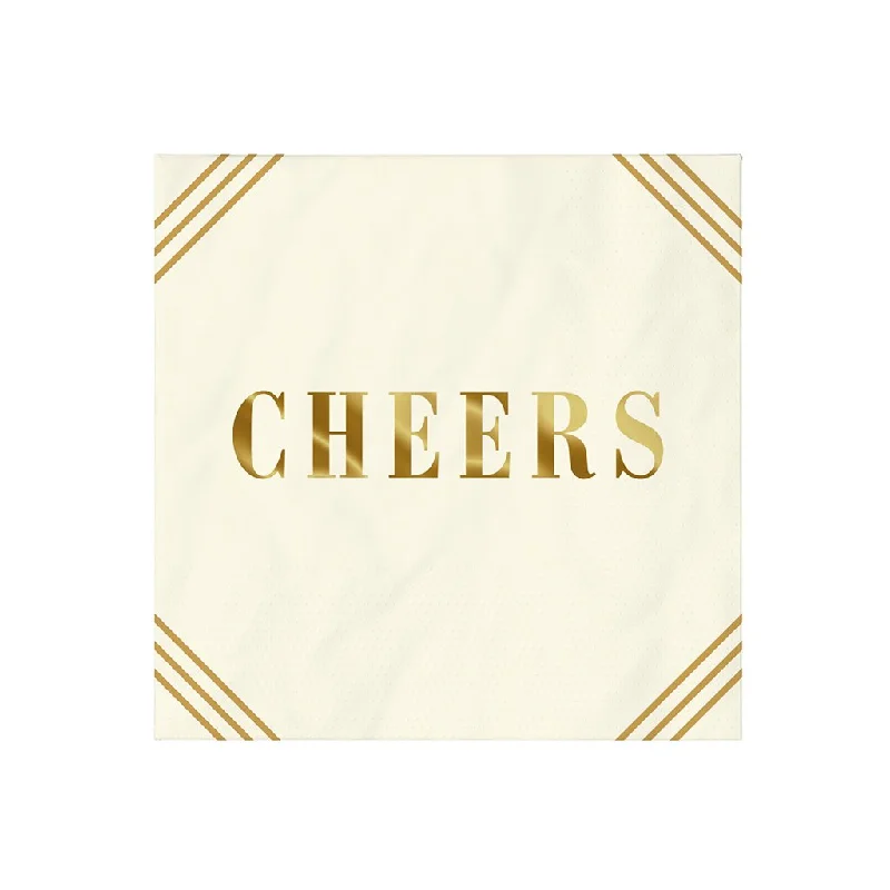 Hallmark : Ivory and Gold "Cheers" Cocktail Napkins, Set of 16