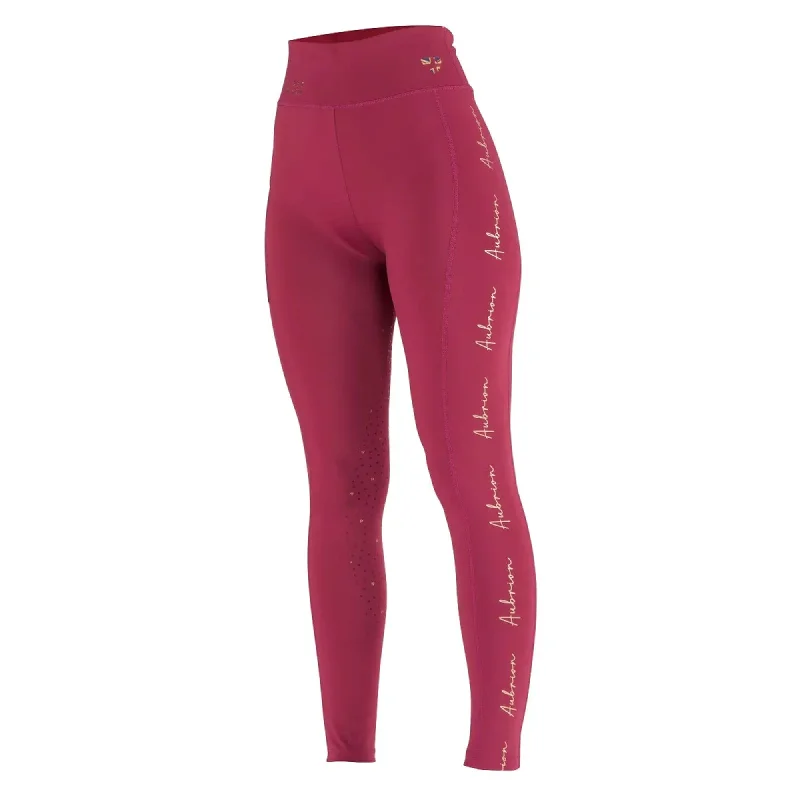 Aubrion Ladies Team Riding Tights - Mulberry