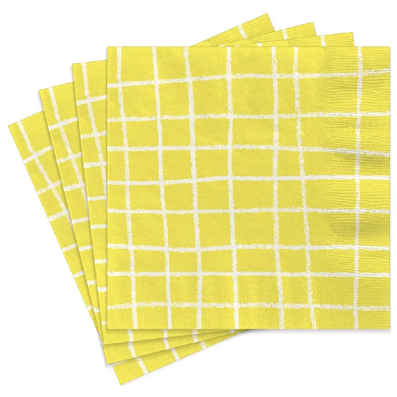 Hallmark : Yellow Grid Cocktail Napkins, Set of 16