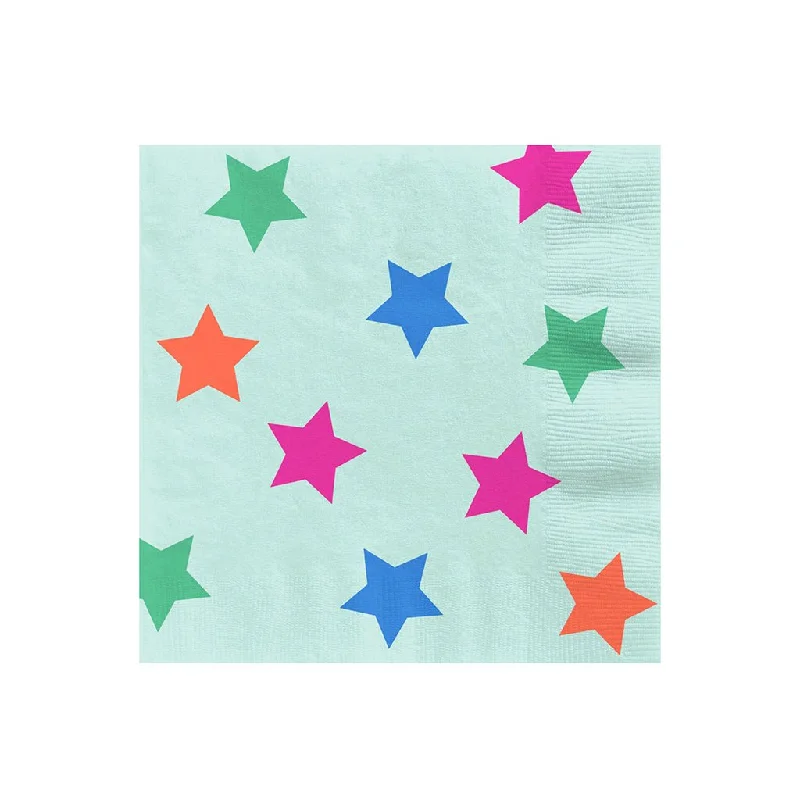 Hallmark : Colorful Stars on Mint Cocktail Napkins, Set of 16