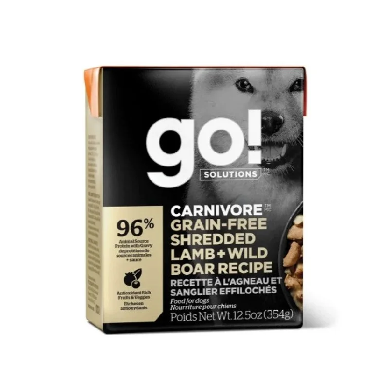 PETCUREAN GO! Carnivore: Grain-Free Shredded Lamb + Wild Boar Recipe for Dogs (12x12.5oz)