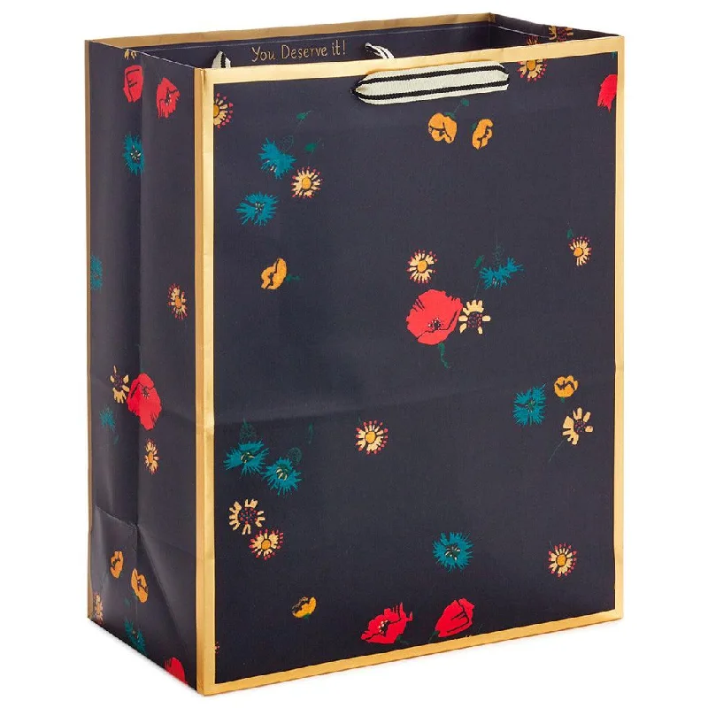 Hallmark : 13" Scattered Flowers on Black Large Gift Bag