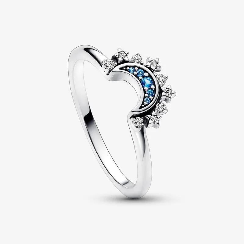 PANDORA : Celestial Blue Sparkling Moon Ring