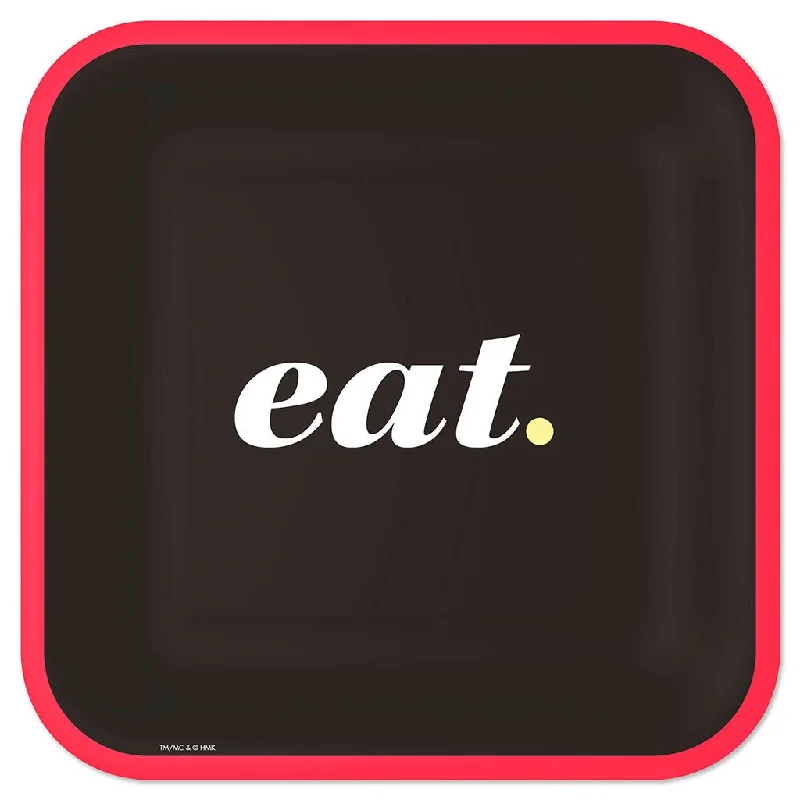 Hallmark : Black and Red "Eat" Square Dinner Plates, Set of 8