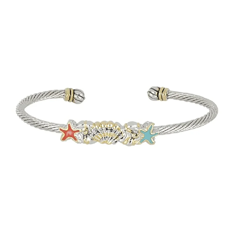 John Medeiros : Caraíba Collection Turquoise & Coral Starfish Single Wire Cuff Bracelet