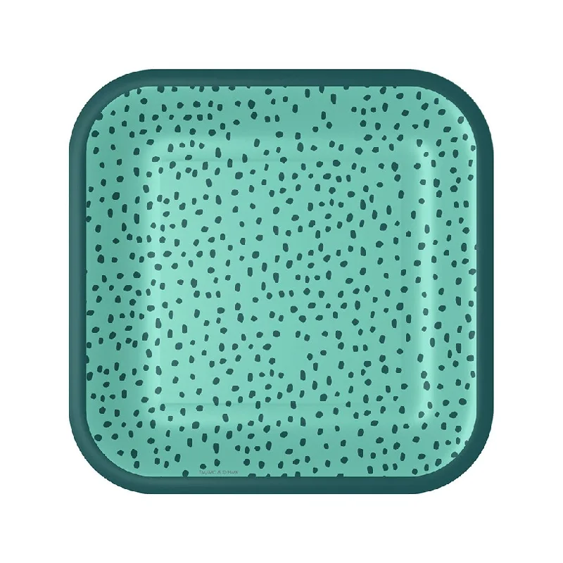 Hallmark : Aqua With Green Dots Square Dessert Plates, Set of 8