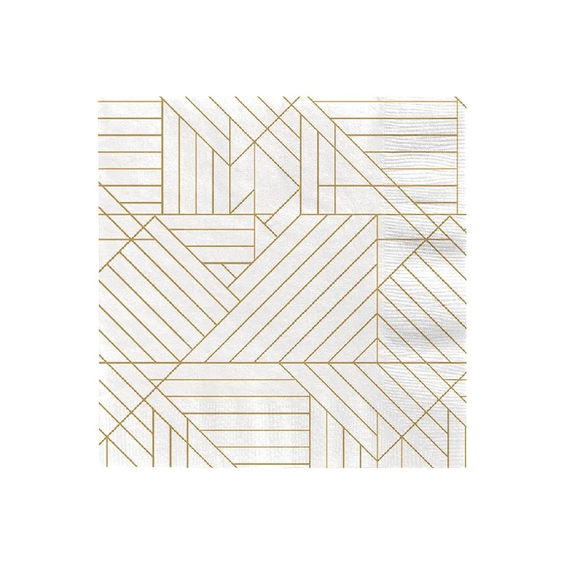 Hallmark : Gold Geometric on Ivory Dinner Napkins, Set of 16