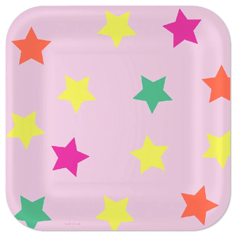 Hallmark : Colorful Stars on Pink Square Dinner Plates, Set of 8