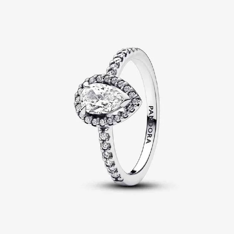 PANDORA : Sparkling Pear Halo Ring in Sterling Silver