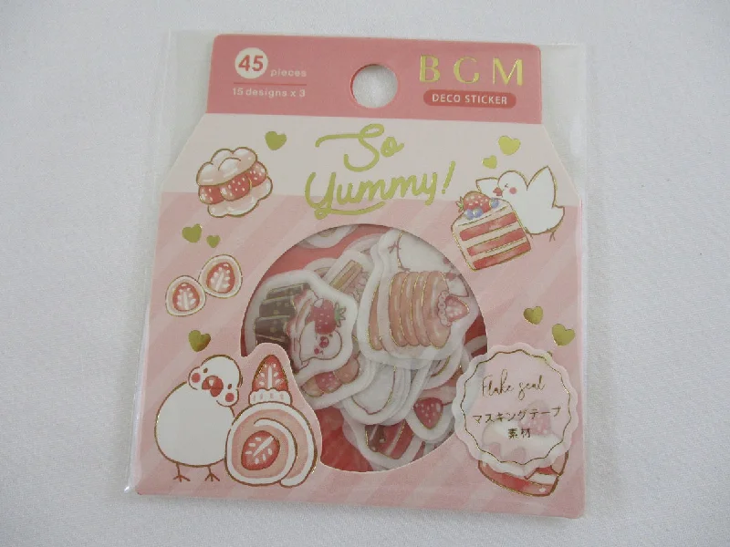 Cute Kawaii BGM So Yummy Series Flake Stickers Sack - Strawberry Pastry Dessert Bird - for Journal Agenda Planner Scrapbooking Craft