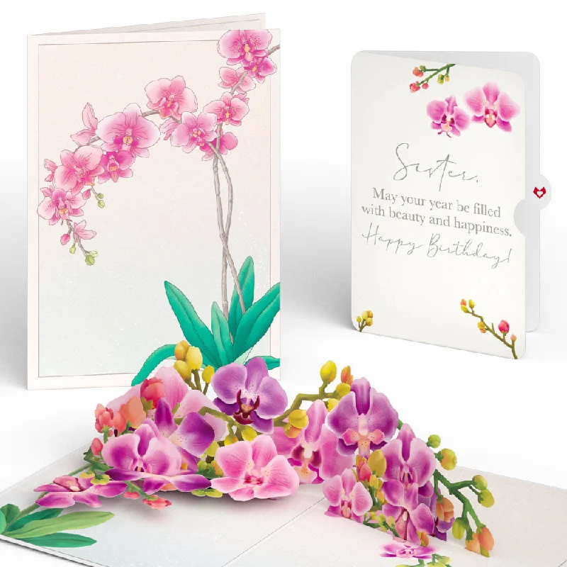 Watercolor Orchid Birthday Pop-Up Card and Sentiment Set for Sister