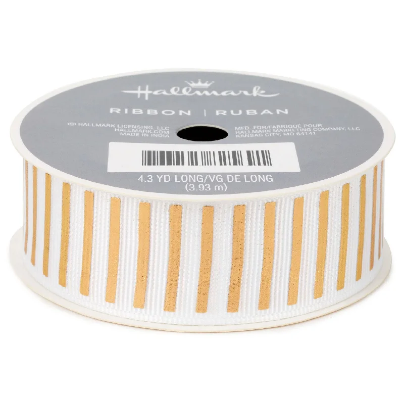 Hallmark : 1" Gold and White Stripe Grosgrain Ribbon, 12.9'