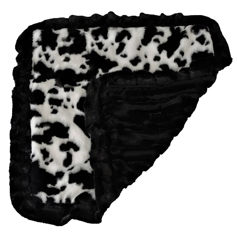 Faux Fur Dog Blanket Black Puma/Spotted Pony