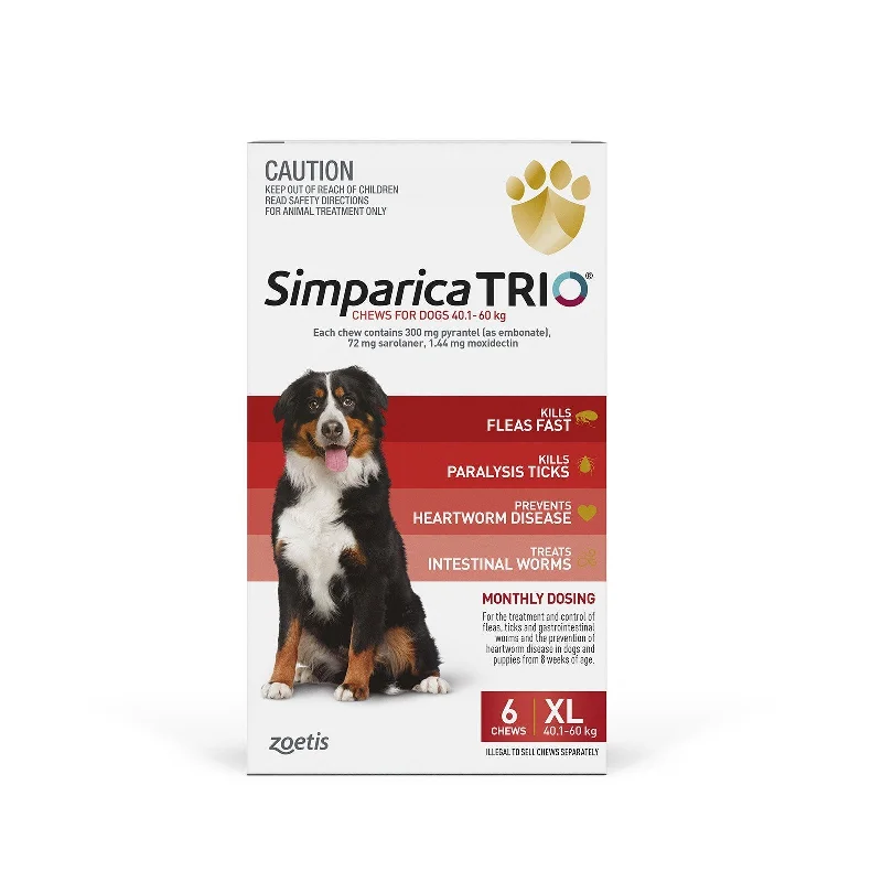 Simparica Trio Flea Tick and Worming Chews for Extra Large Dogs Red 6 Pack