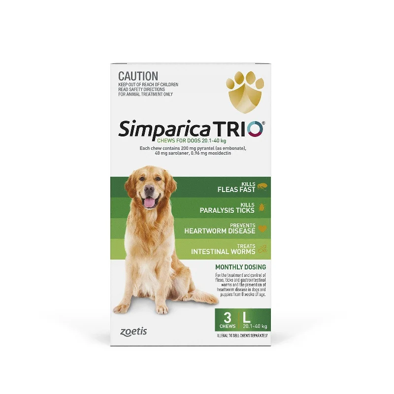 Simparica Trio Flea Tick and Worming Chews for Large Dogs Green 3 Pack