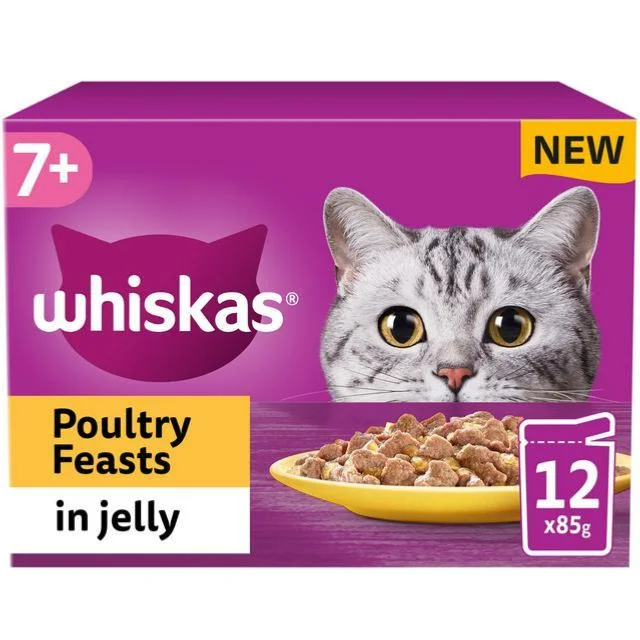 Whiskas | Wet Cat Food Pouches | Senior | Poultry Feasts in Jelly - 12 x 85g