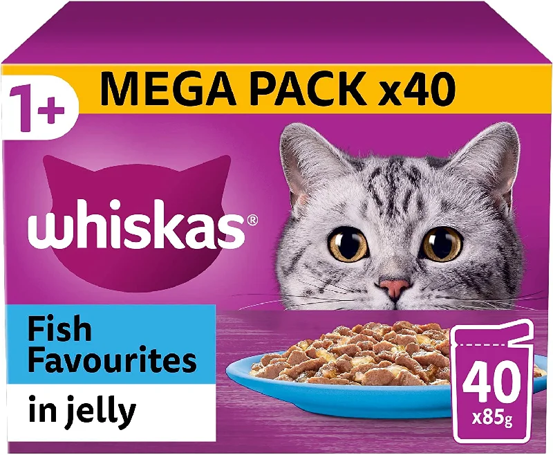 Whiskas | Wet Cat Food Pouches | Adult | Fish Favourites in Jelly - 40 x 85g