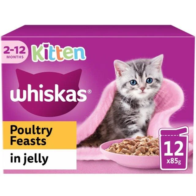 Whiskas | Wet Cat Food Pouches | Kitten | Poultry Feasts in Jelly - 12 x 100g